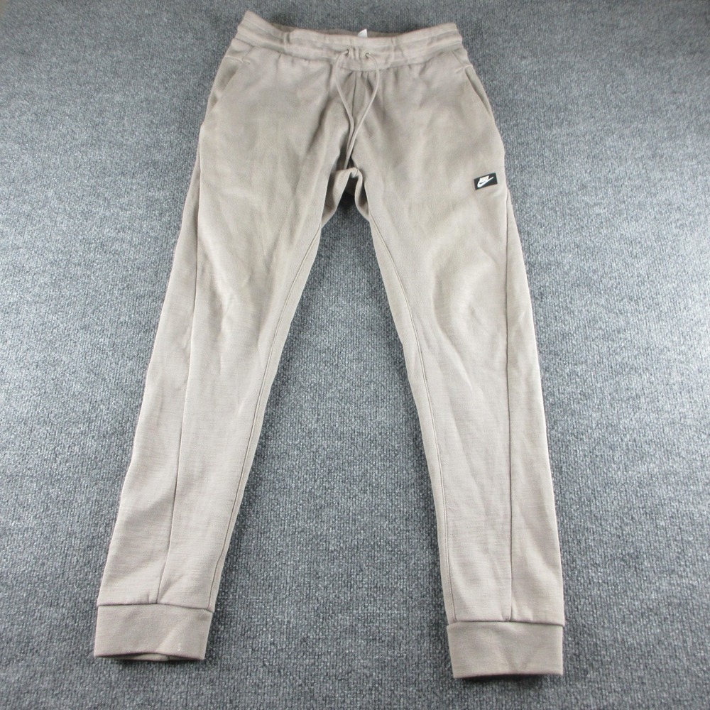 Nike Sweatpants Mens S Beige Knit Joggers Elastic Waist Zip Pockets Tapered‎